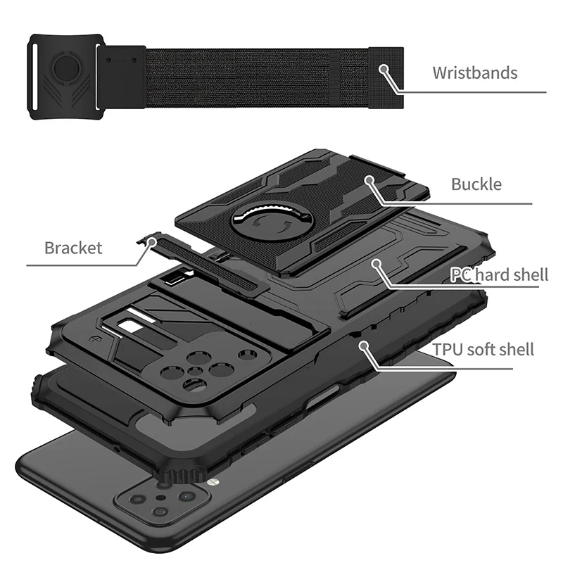 New Heavy Duty Armor For Samsung Galaxy A12 A13 5G A03s A02s Wristband Sport Shockproof Casing Stand Holder CASE Cover