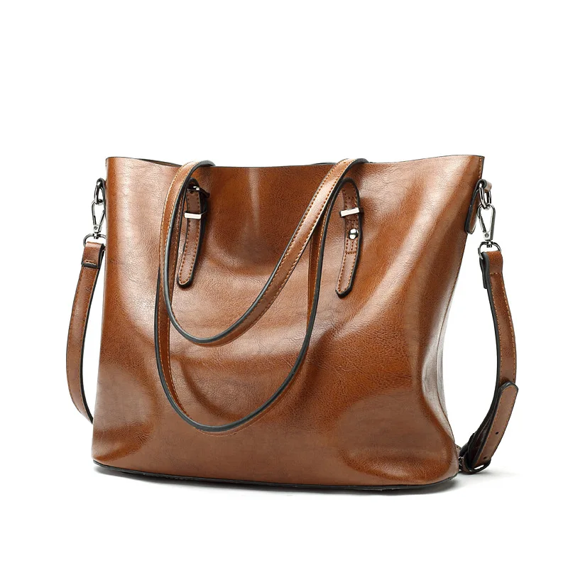 New Style Retro Oil Wax Leather Tote Bag Painted Surface Simple Large Handbag Elegant Single Shoulder Crossbody Bag