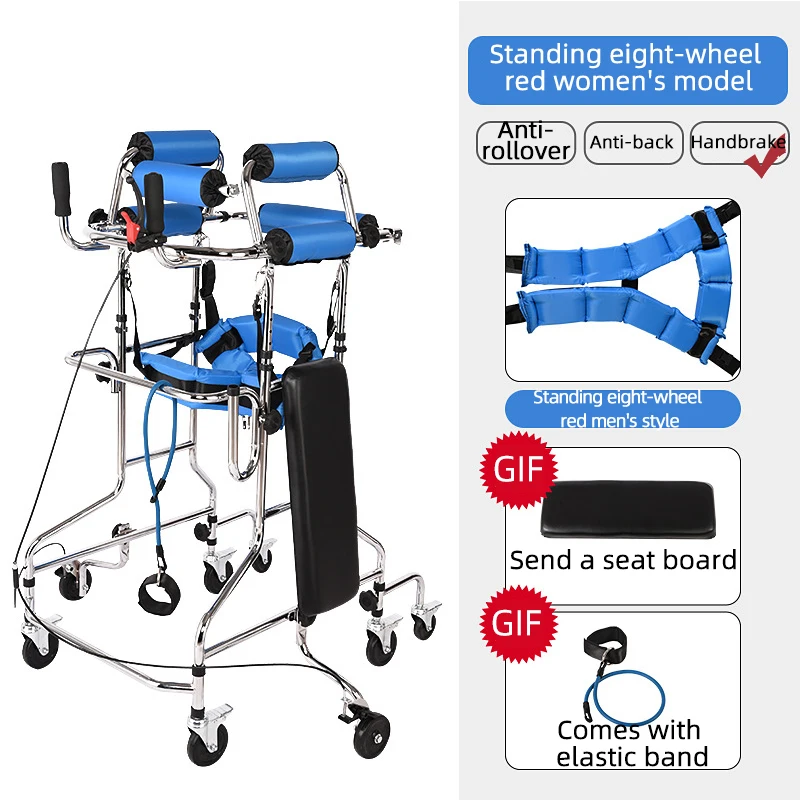 Upright Rollator Walker Stand Up Walker with 8 Wheels Anti-tilt Wheels hemiplegia walker stand frame with seat folding walker