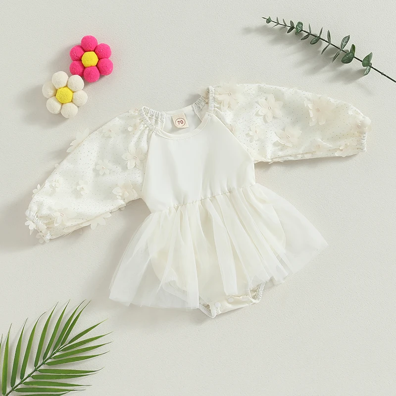 

Весеннее платье-комбинезон для маленьких девочек с блестками, 3D цветочным рисунком и длинным рукавом, детская одежда для младенцев