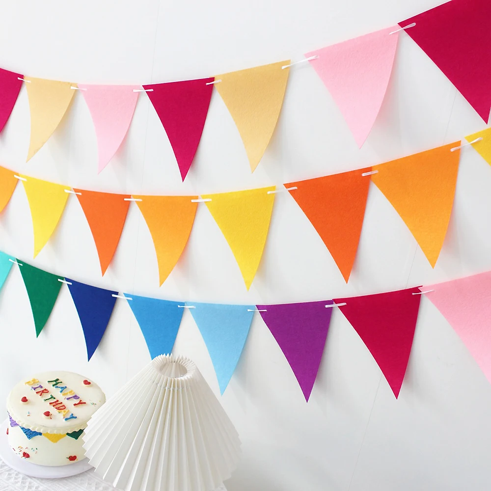 Flags 12 Colorful Triangle Pennant Flags Garland Multicolor Felt Banner Bunting Flag For Home Baby Shower Birthday Party Decor