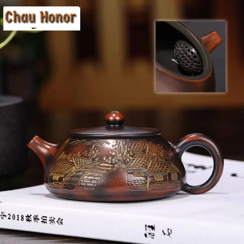 130ml Boutique Raw Ore Stone Scoop Tea Pot Yixing Purple Clay Teapots Handmade Ball Hole Filtration Kettle Tea Table Accessories
