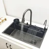 Waterfall Kitchen Sink 304 Stainless Steel Sink Large Single basin With Multifunction LED Waterfall Faucet Above Counter Cuisine 3