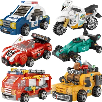 DIY MOC City Super Sports Car Motorcycles Off-Road Vehicles Racers Police Fire Trucks Famous Building Blocks Bricks Kits Model