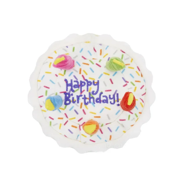 Dog Birthday Cake Toy Soft Plush Squeaky with Colourful Candles Durable Funny Stuffed Chew for Large Breeds Birthday Gift scarf 3