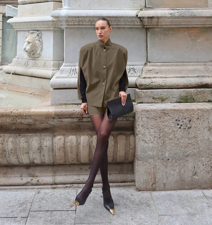2026 Lady Daily Spring Autumn Outfits New Casual Wide Leg Short Pants Set Women Chic Solid Single Breasted Stand Collar Top Suit S04917563976048468b19b023e8eec870T