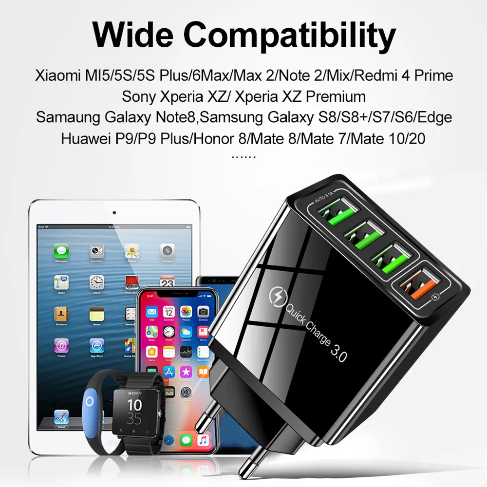 Power Adapter 3.1A USB Quick Charger QC3.0 Mobile Phone Fast Charger For Laptop Macbook Air iPad iPhone15 Pro Samsung Xiaomi Tablets