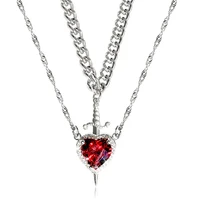 Heart Zirconia Chain Trendy Matching Sword Through Heart Necklace Set Heart Sword Necklace Jewelry Gift for Couples 1