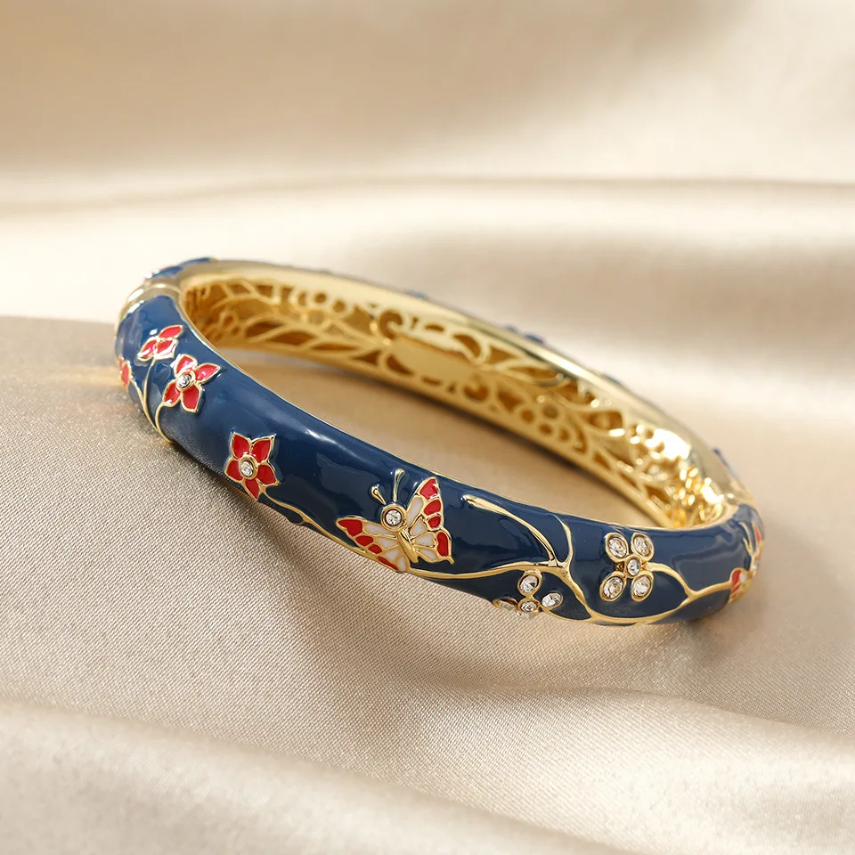 Fashion Multicolour Enamel Butterfly Bangle Creative Printing Flower Shiny Zircon Hollow Out Bracelet Fashion Jewelry 2025 New