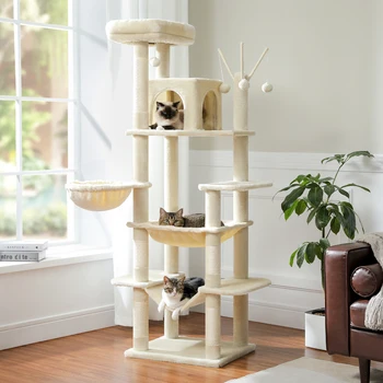 Large Cat Tree for Indoor Large Cats Tall Cat Tower for Fat Cats with Super Big Hammock, Cat Climbing Trees with Scratching Post 2