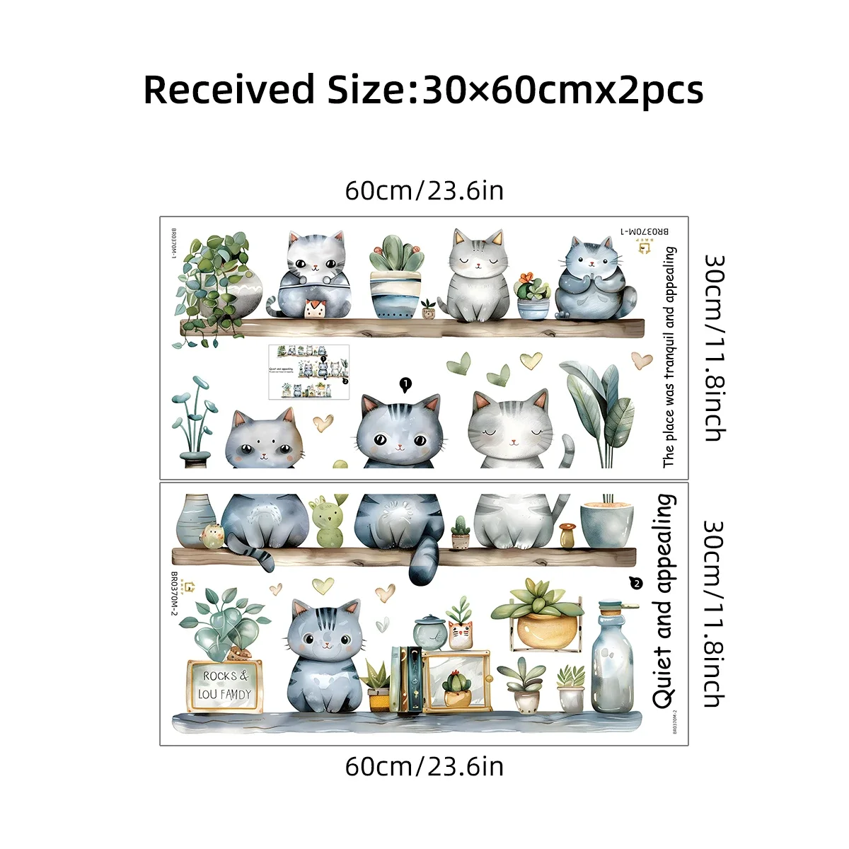 2Pcs Plant Potted Cartoon Cute Cat Wall Sticker for Kids Room Decor Baby Room Bedroom Decoration Living Wall Decals Art