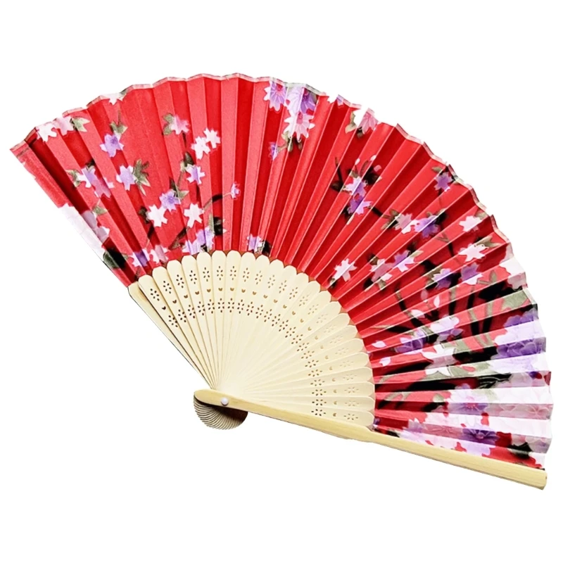 Vintage Folding Dance Hand Fan for Women Floral Pattern Chinese Japanese Festival Gift Performances Wedding Decor