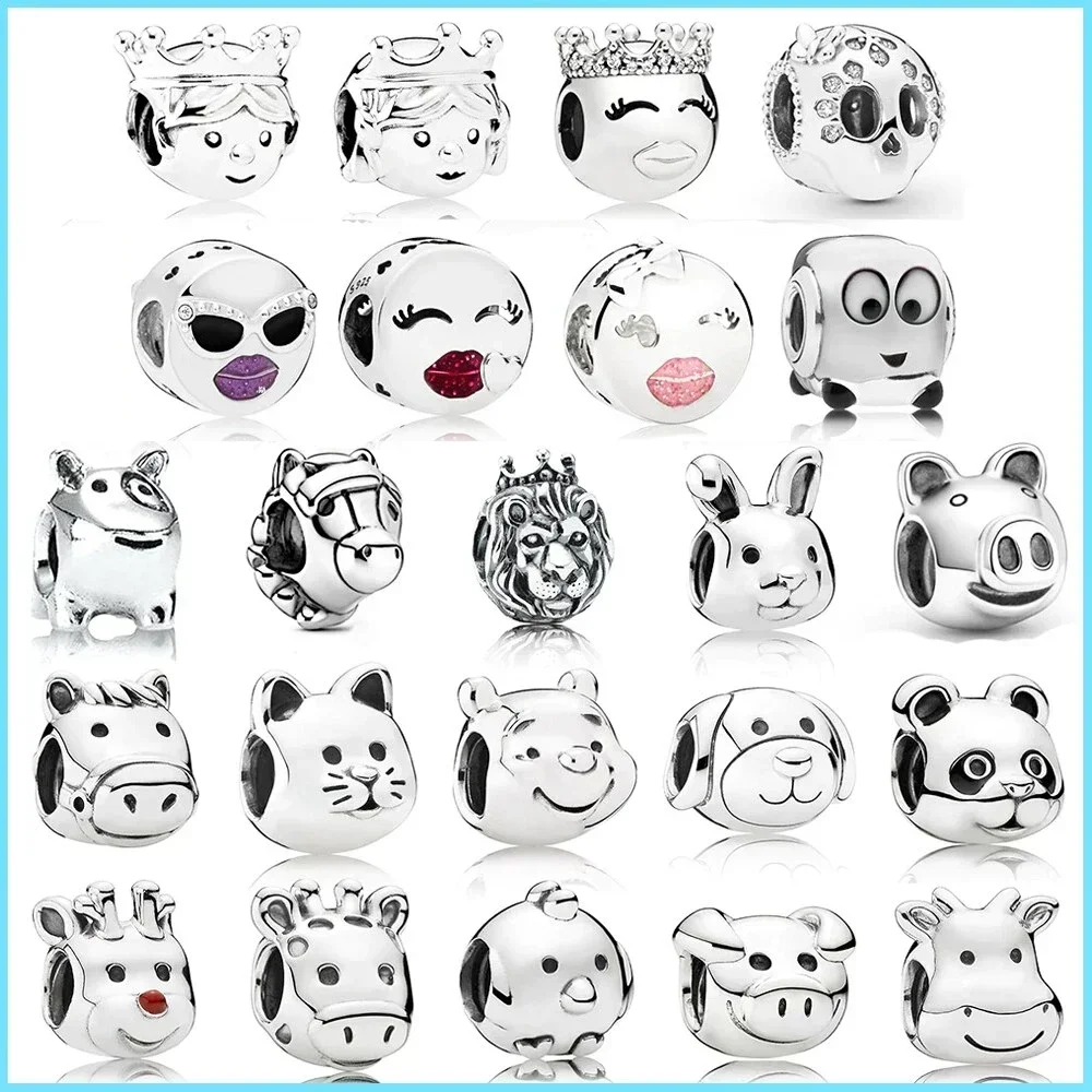 

925 Silver Material Pan Family The Same Black Series Of Cat's Eye Stone Smiley Face Camera Animal Kiss DIY With Bracelet