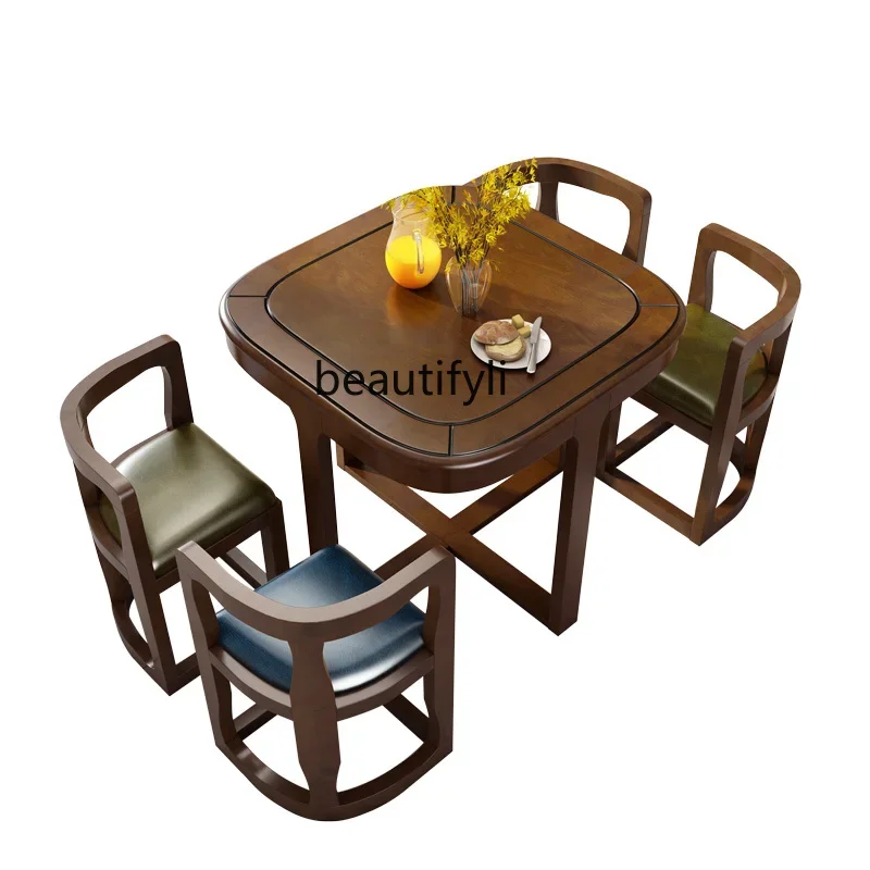 

American solid wood combination table and four chairs tea table small apartment Nordic dining table solid wood balcony leisure