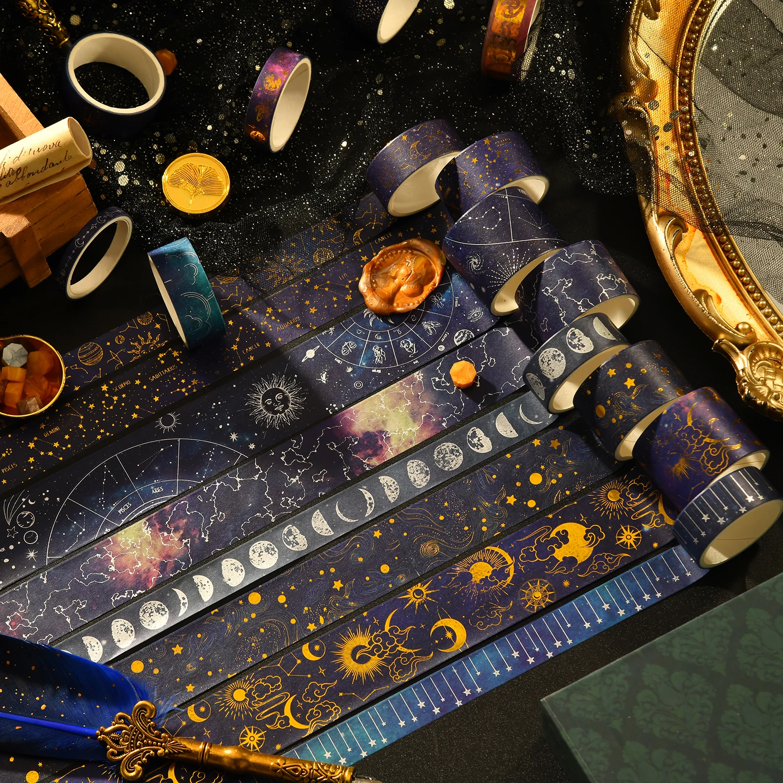 20 Rolls Vast Universe Washi Tape Set Galaxy Star Moon Gold Silver Stamping Adhesive Masking Tapes Decoration Stickers A7603 2