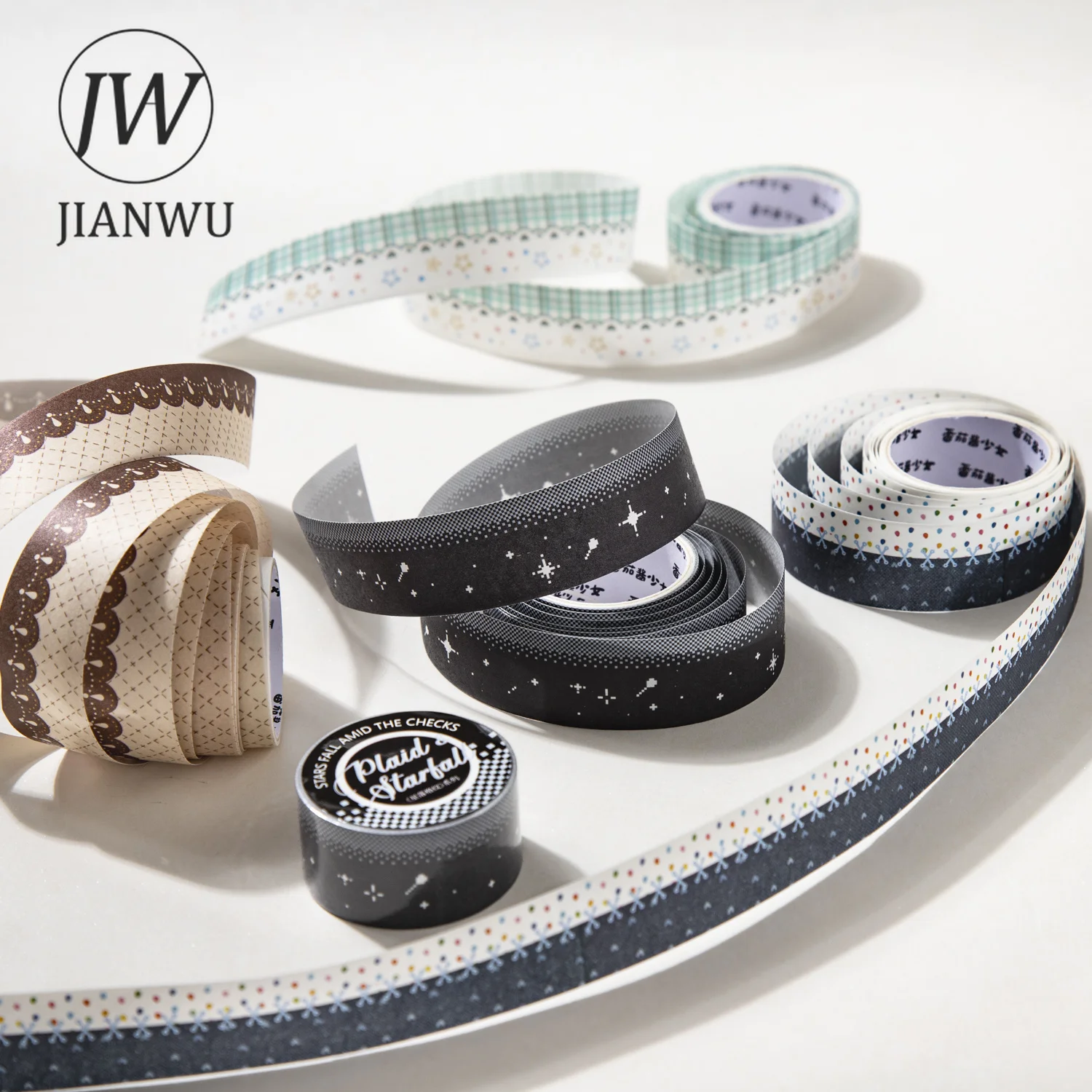 JIANWU 20mm * 200cm 빈티지 스타 레이스 그리드 격자 무늬 풍경 소재 콜라주 스크랩북킹 와시 테이프 크리에이티브 저널 문구