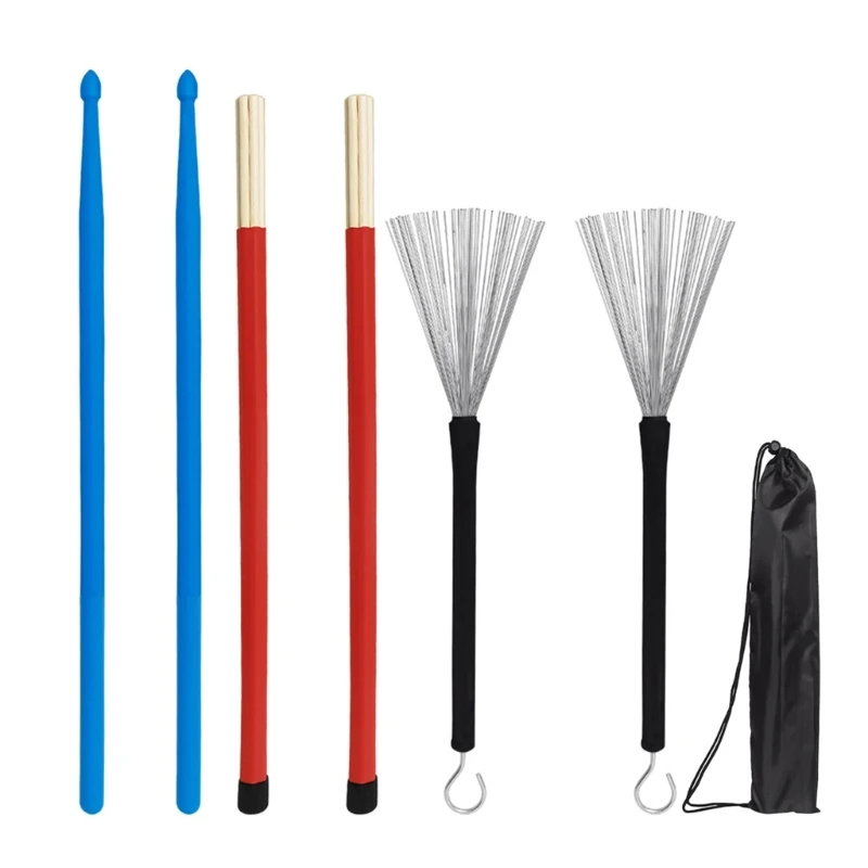 

7pieces Universal Drumsticks Set Include Drumsticks Bamboo Steel Wire Brushes and Bag Retractable TOP quality