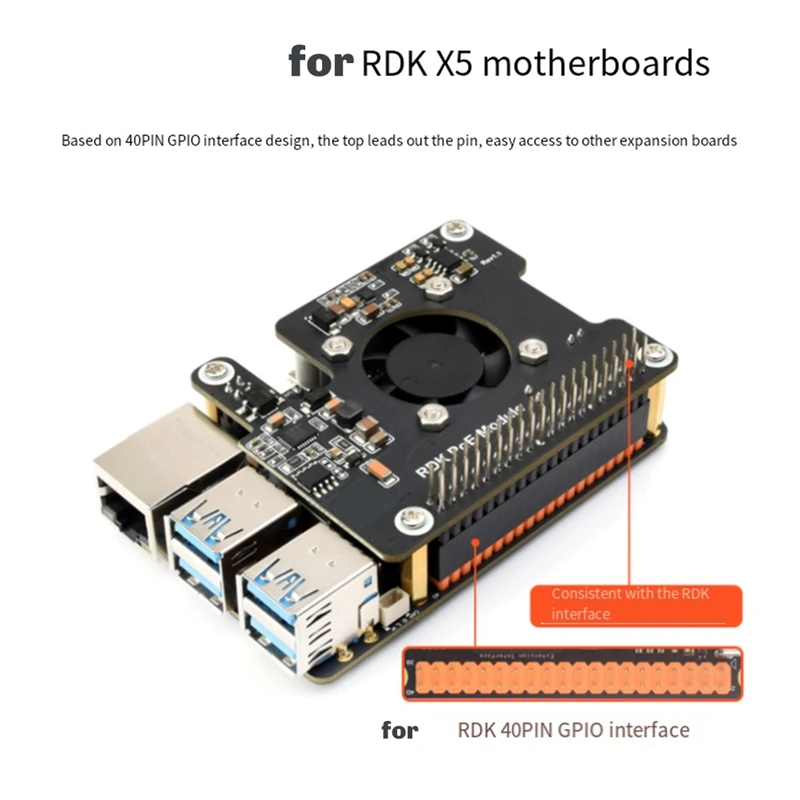 RDK X5 PoE 확장 보드용 802.3af/At 고전력 이더넷(냉각 팬 및 성능 향상을 위한 금속 방열판 포함)-TCES