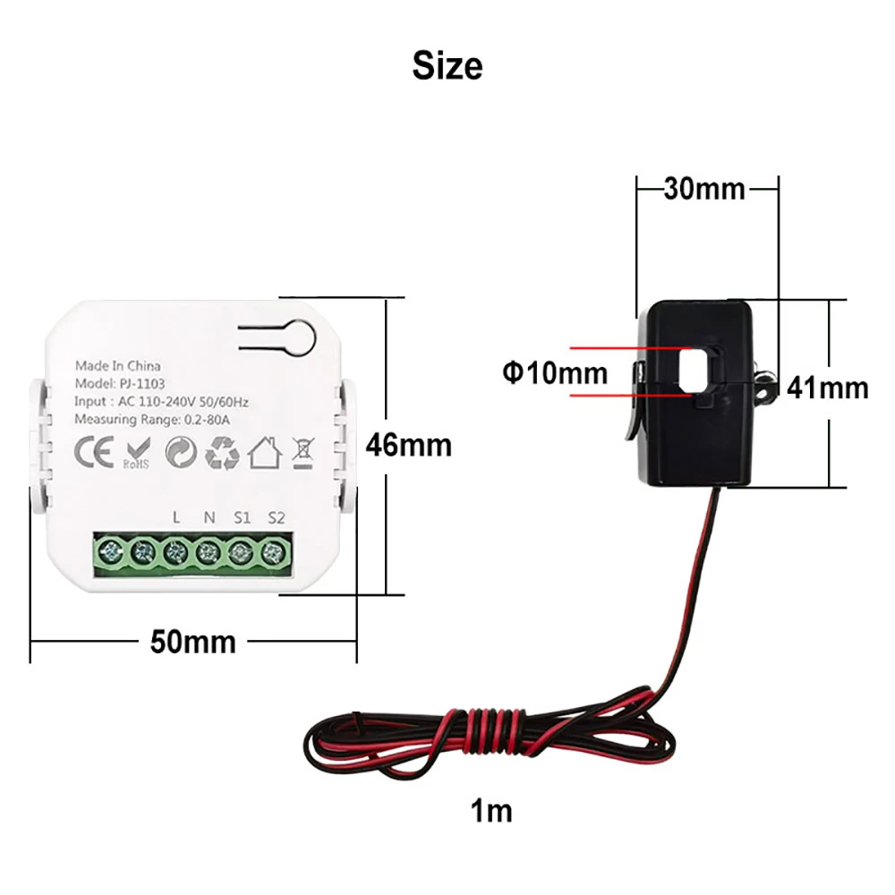 Tuya WiFi Digital Energy Monitor 80A with Current Transformer Sensor CT Smart Life App Remote Power Monitor 110V 240V 50/60Hz Power Meter Energy Meter