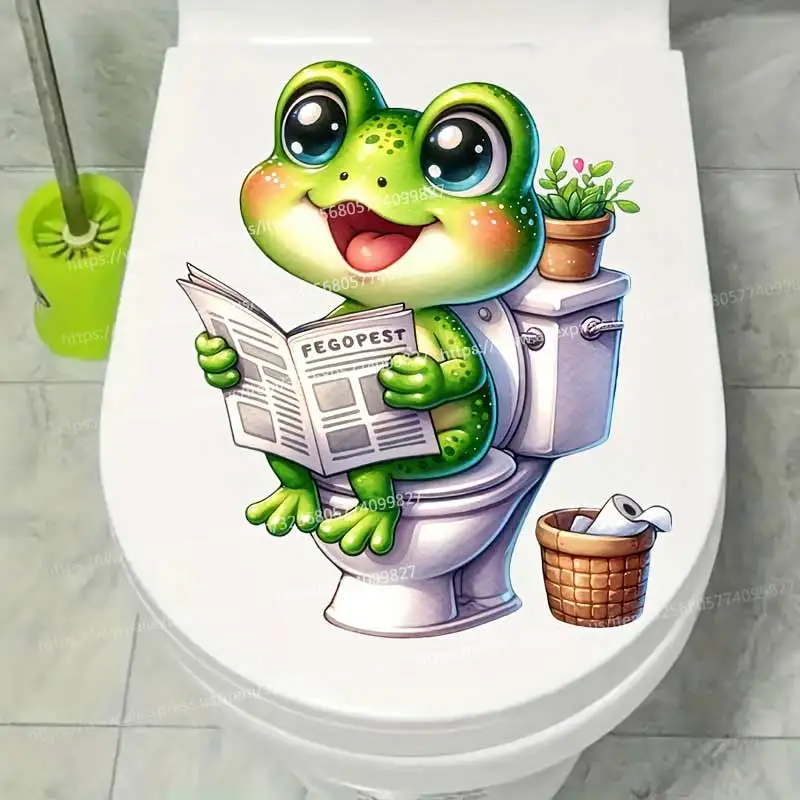 Cute Frog & Panda & Puppy& Cat Reading Newspaper on The Toilet Creative Toilet Home Decoration Waterproof Stickers S480 kitten wall stickers,toilet seat stickers,toilet wall stickers,toilet stickers,vinyl stickers