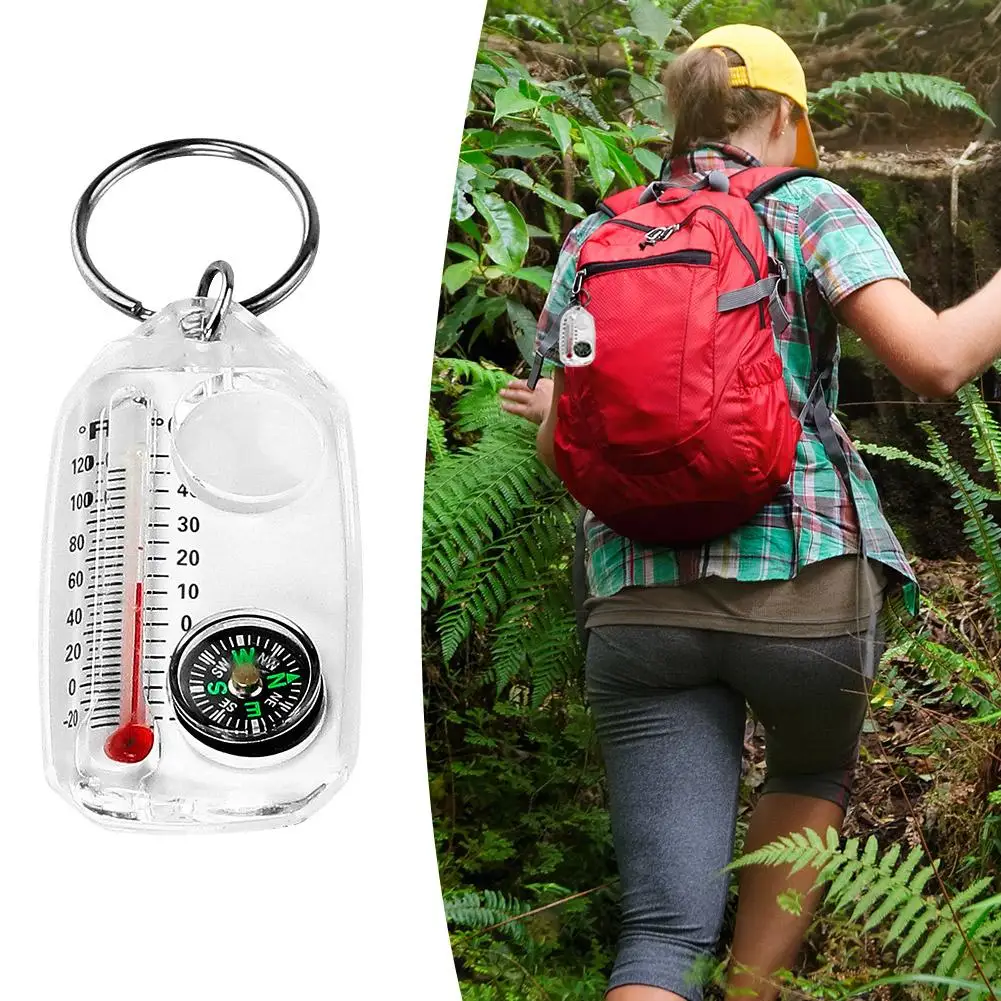 Outdoor Sports Travel Mountaineering Guide North Compass Mini Portable Night Light Precision Temperature Gauge Keychain 3-in-1 mini compass portable compass