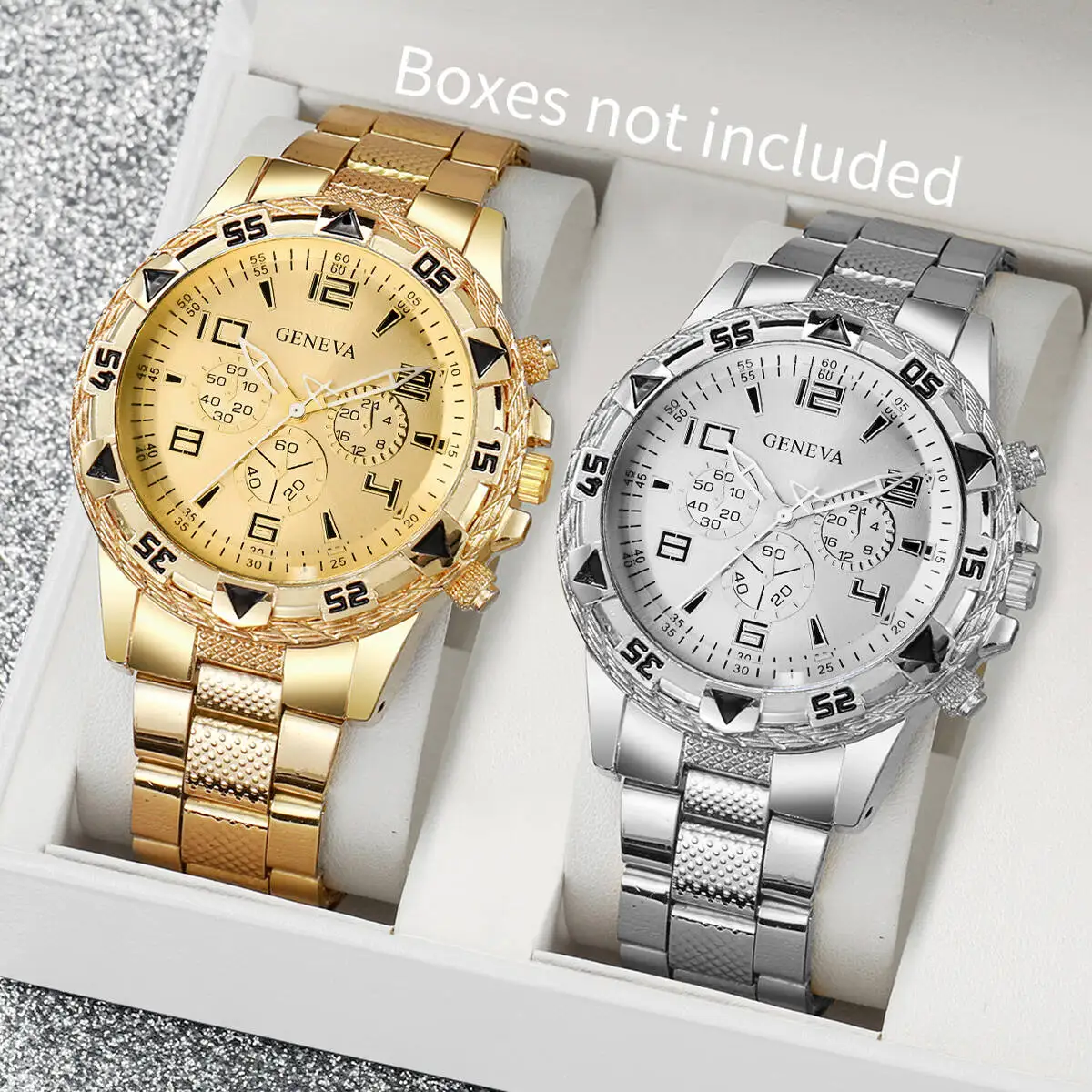 2PCS Fashion Men Business Watches Luxury Large Dial Mens Quartz Watch Set Relogio Masculino（Without Box） 4