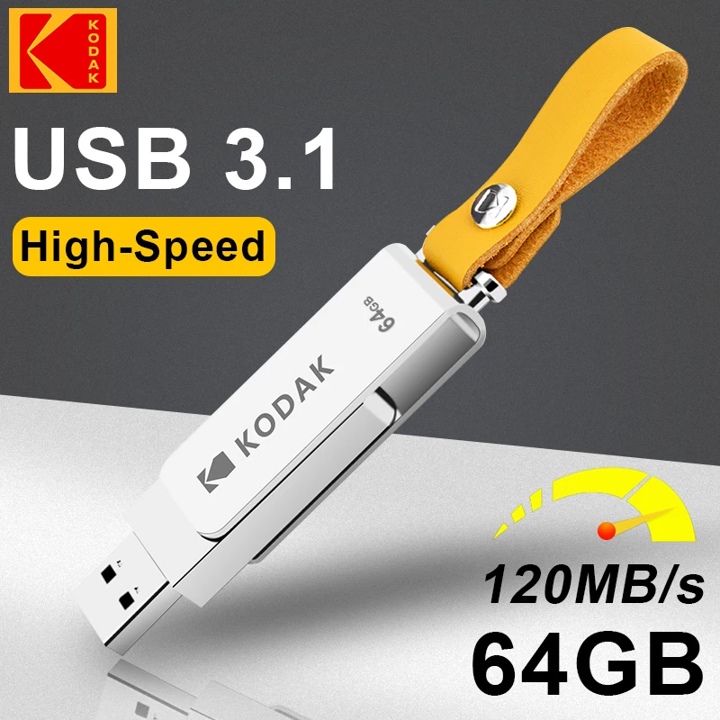 New Original KODAK Metal USB Flash Drive 64GB Pen Drive USB 3.1 High Speed Memory Stick Rotating USB Stick on PC or Cars Car Key 1pcs metal usb with box u memory stick pen drive for geely lc emgrand atlas coolray ec7 ec8 gs gc2 gc5 gc6 car accessorie