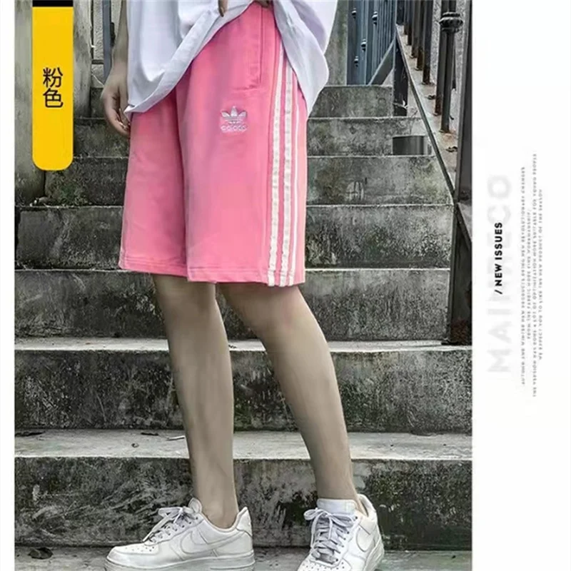 Adidas Pants Women Casual Embroidery Label Loose-fit Youth Above The Knee Pants White Blue Pink