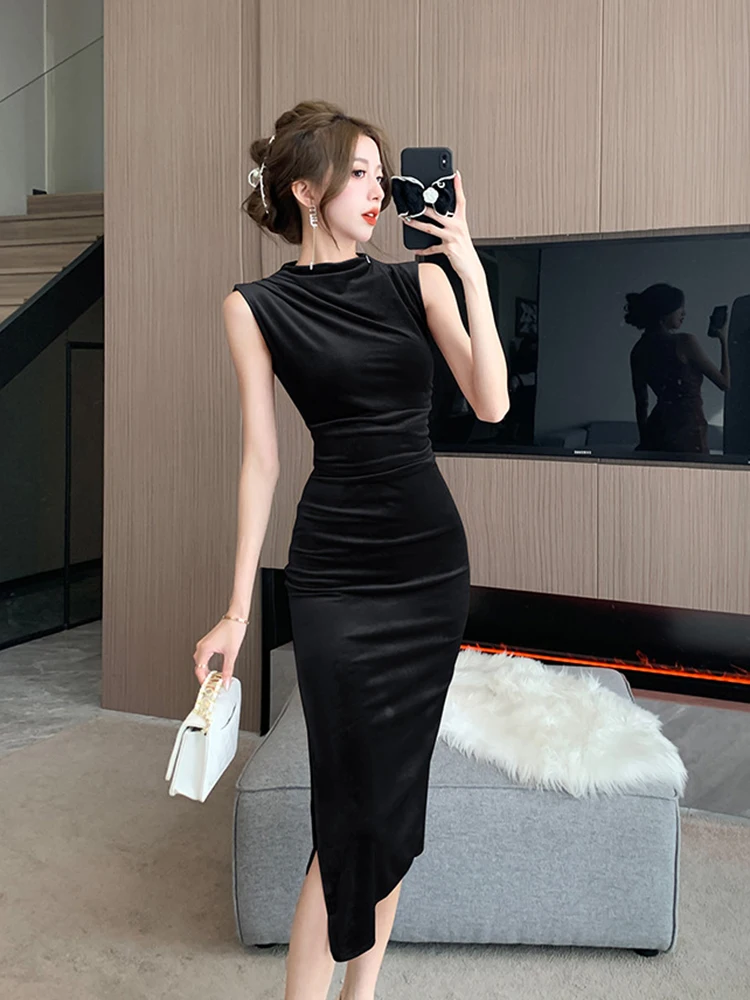 Fashion Ladies Velvet Simple Pencil Dresses Women Clothing Elegant Office  Sexy Sleeveless Skinny Dress Robe Femme Mujer Vestidos - AliExpress