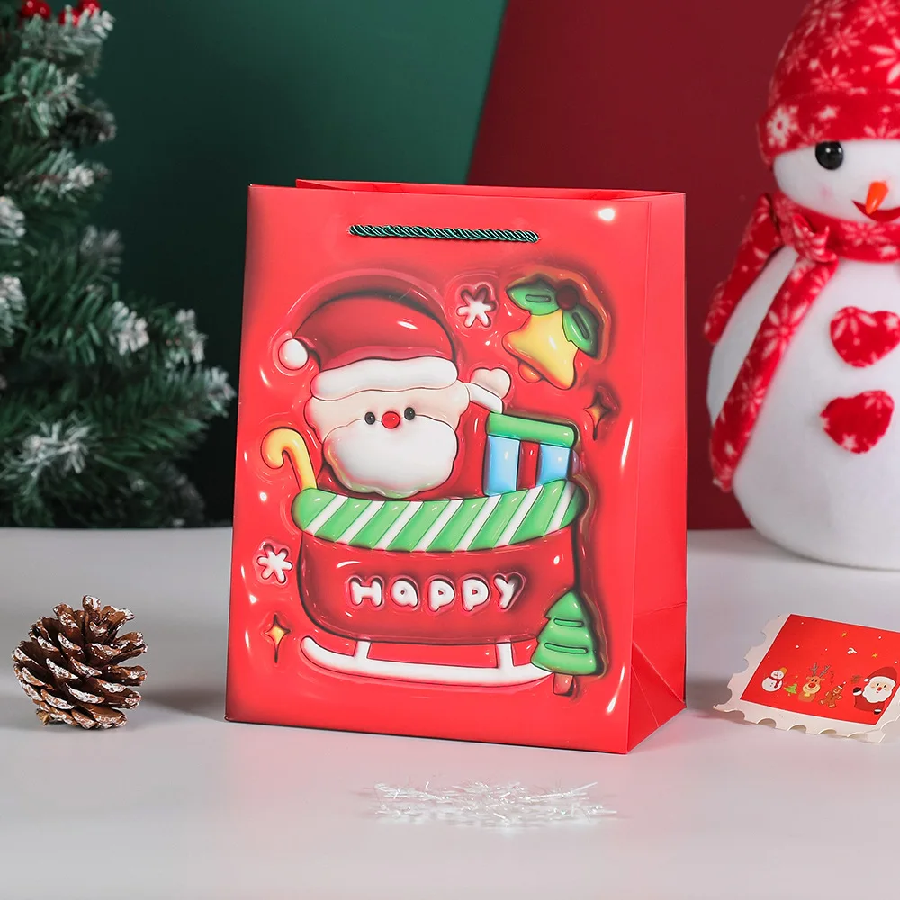 3D Christmas Handbag High-Quality Christmas Paper Bag Creative Cartoon Santa Gift Packaging Bag For Holiday New Year 2026