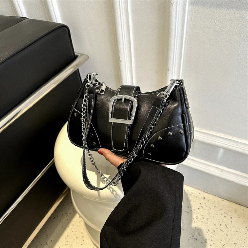 Female Grunge Shoulder Bag Motor Gothic Y2k Chain Handbags