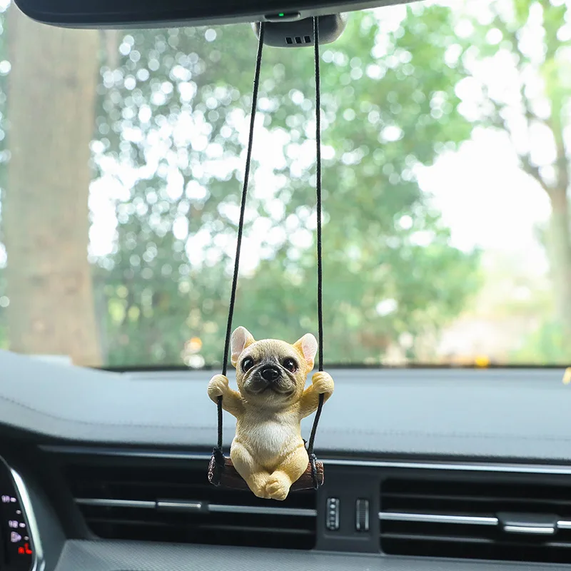 OOTSR Pendentif de voiture, miroir de voiture, bouledogue créatif,  pendentif pour rétroviseur, décoration de voiture, cadeau, drôle d'animaux  (collier