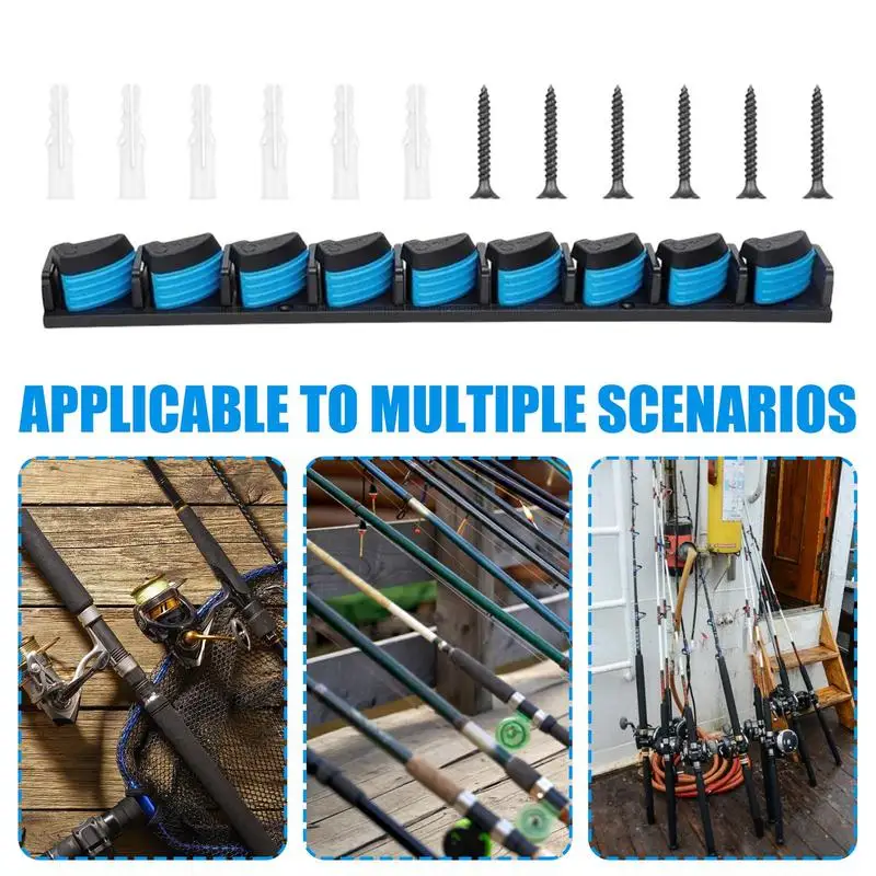 Vertical Rod Holder Wall Mounted Fishing Rod Rack Stand Fishing Organizer For Garage Room Holds Up To 9 Rods Or Combos