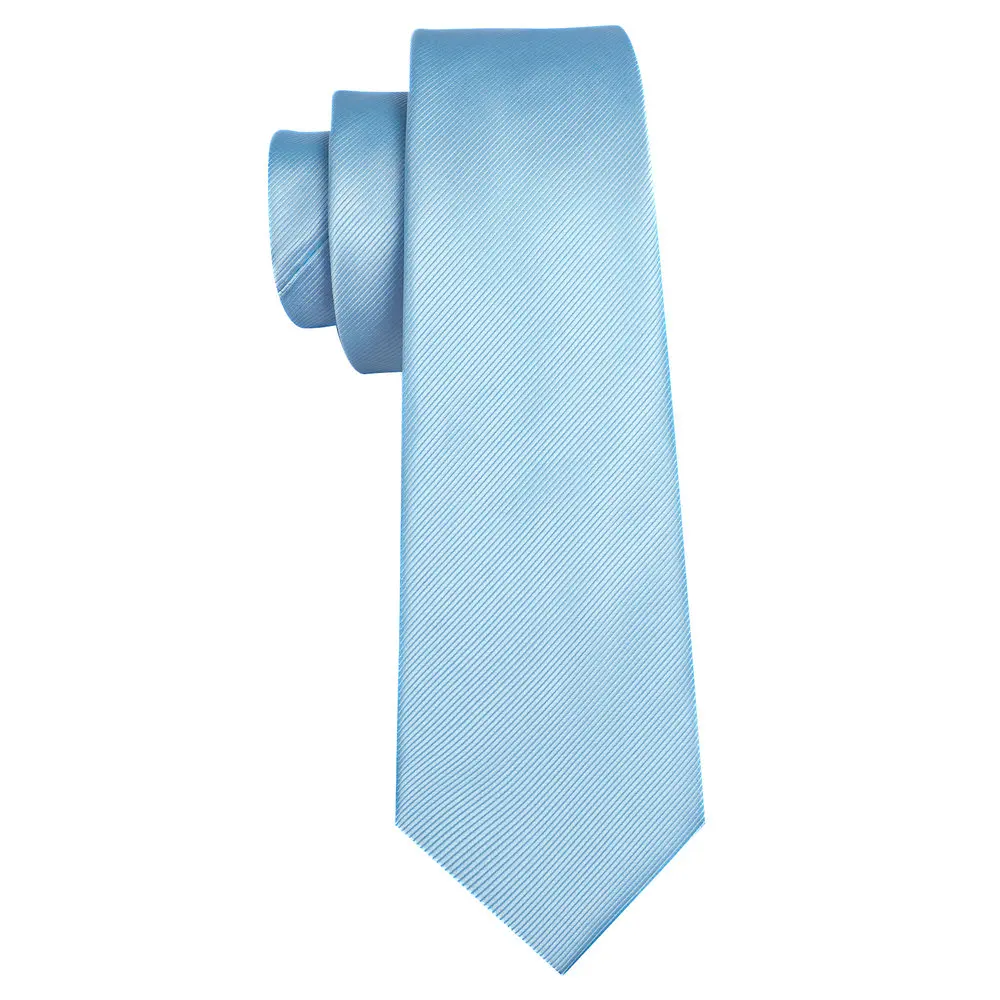 Light Blue Silk Tie Men Solid Pocket Square Cufflinks Woven Suit Necktie Sets Wedding Party Gift Barry.Wang 6481 neck tie pocket square