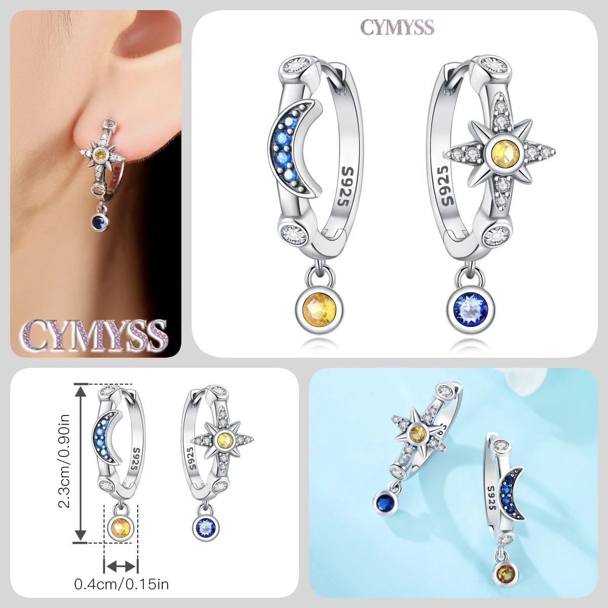 NEUES Original-Design aus 925er-Sterlingsilber, niedliches Haustier, sternförmige Katze, Ohrringe, Schmuck, Damenmode, Party, Geburtstag, Geschenk, Ohrschlaufen – Detail 14