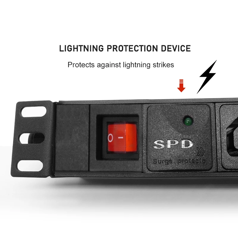 Unidade de Distribuição de Energia Proteção contra Surtos + Interruptor Cabo de Extensão Tira de Alimentação Soquete Feminino 2 Metros Pdu 2-12 Iec C13 - Image 3