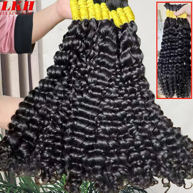 Extensiones De Cabello 100 Humano Boho Braids 100% Real Raw Indian Deep Water Wave Burmese Curly No Weft Human Hair Bulk Bundles 3