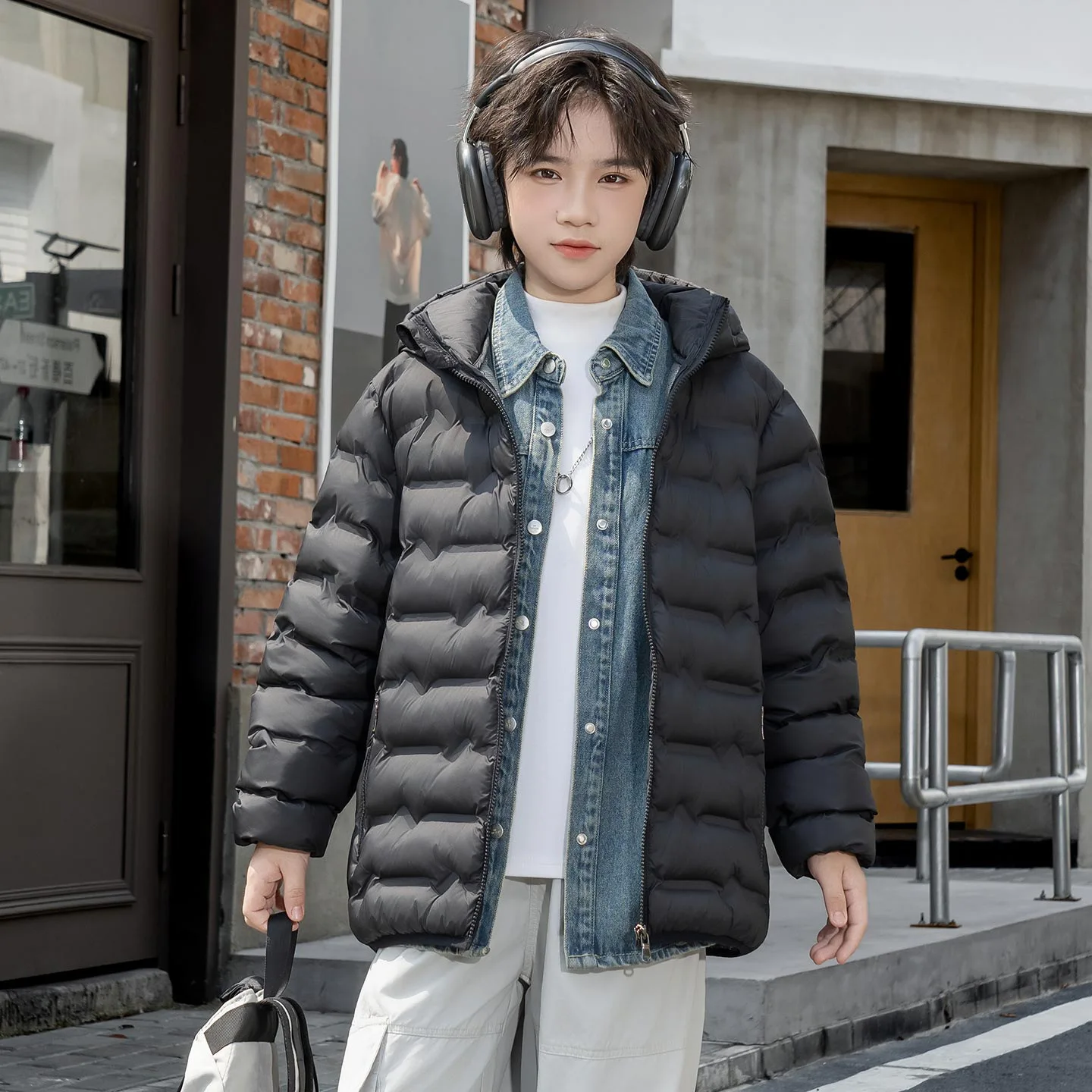 6-17Y Boys Winter Thick Warm Cotton Padded Outwear Teenager Kids Windproof Outdoor Cotton Content Coat Children Garm