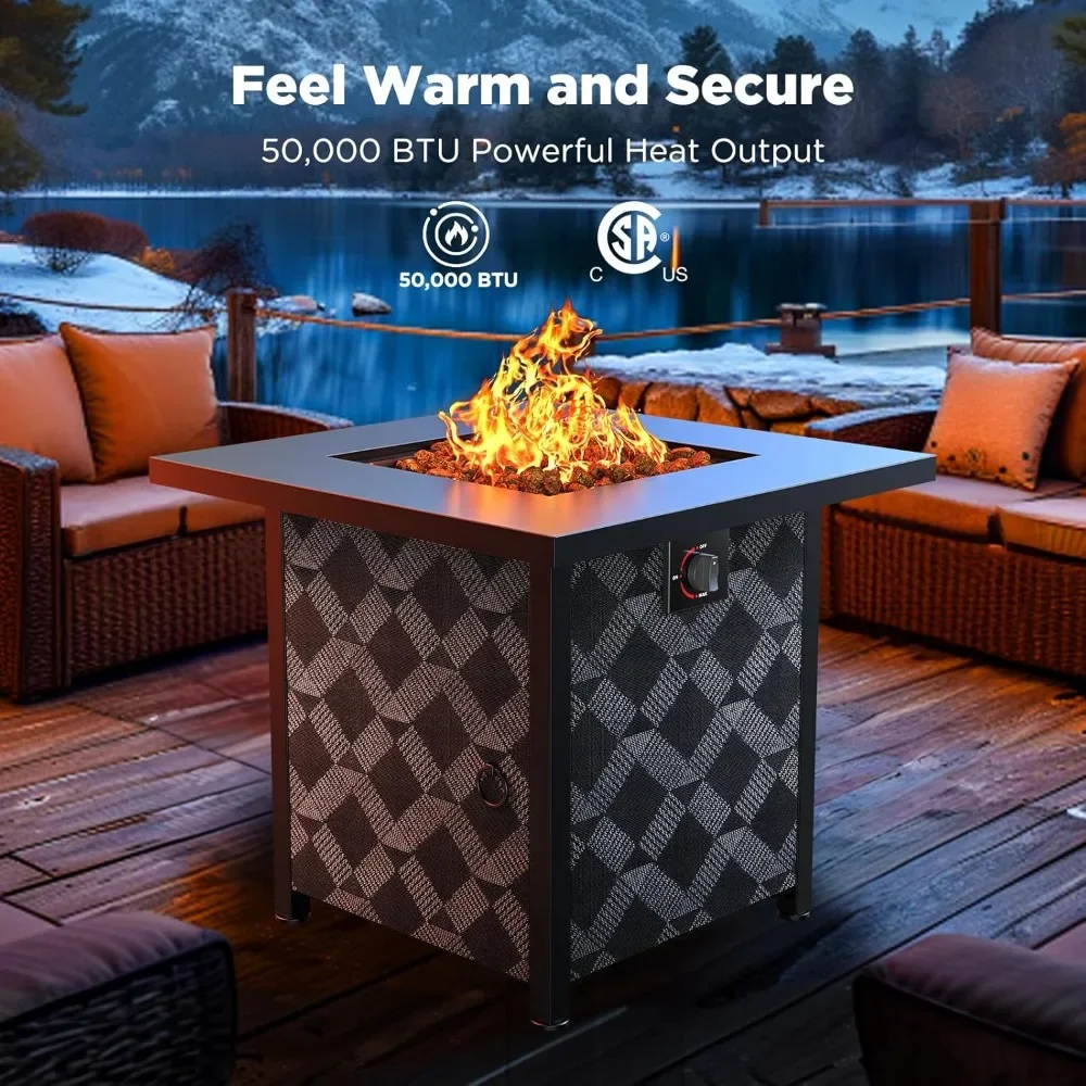 Propane Fire Pits 28&Prime; Outdoor Gas Fire Pit, 50,000 BTU Square Pit Table with Lava Rocks,for Outside Patio, Parties,Backyard