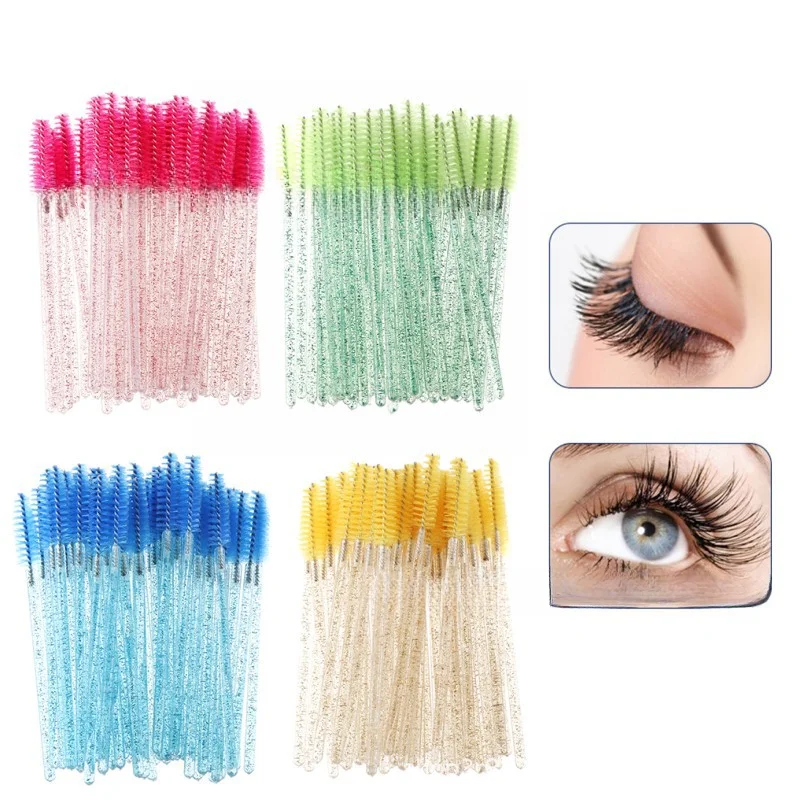 

100 Pcs Disposable Crystal Eyelash brush Mascara Wands Applicator Diamond Eye Lash brushes Eyelash Extension women Makeup tools
