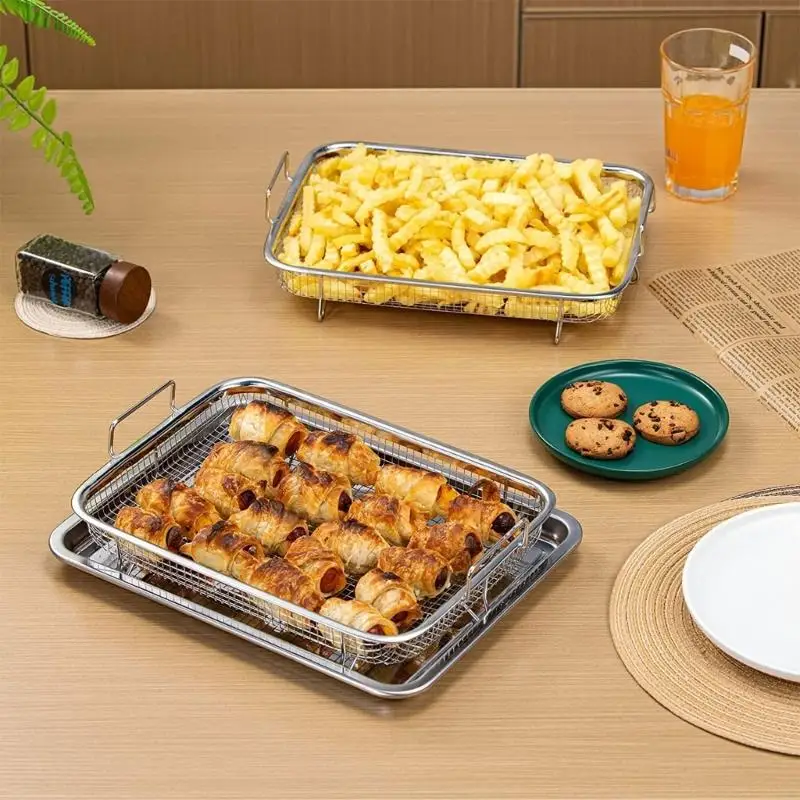 U0DE Extra-Large Air Fryer Basket for Oven Stainless Steel Crisper Tray Non-stick Mesh Roasting Basket for Fries/Bacon/Grill