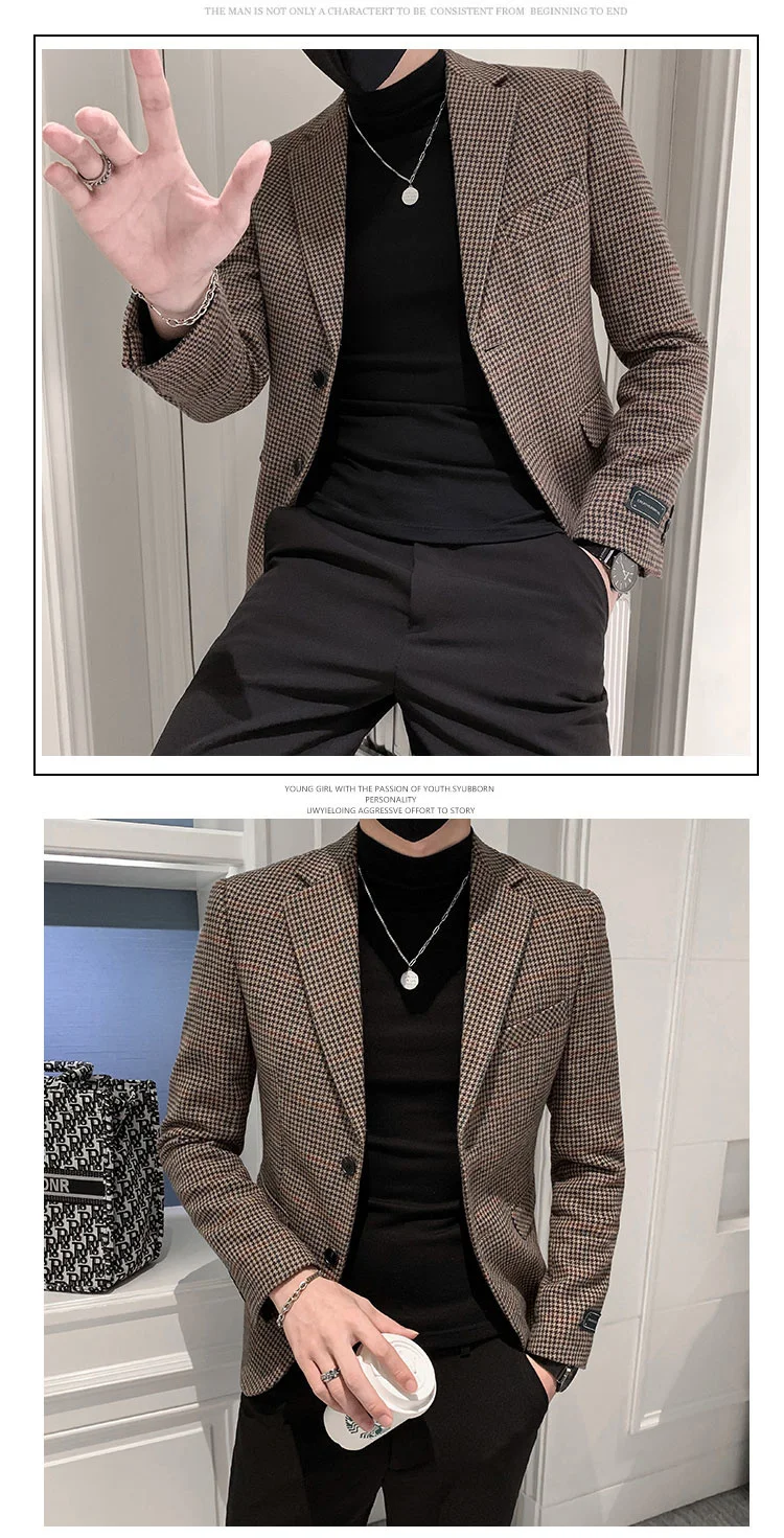 sport coat Male Korean Blazer Suit Slim Coat Chaqueta Hombre Formal Blazer Hombre Brand Men Stylish Blazer 2022 Autumn Plaid Blazer For Men blazer for men wedding