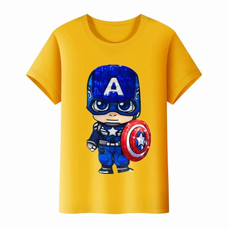 Children Tshirts Tops Captain America Disney Tshirt LED Light Summer Short Sleeve For Kids Girls Boy