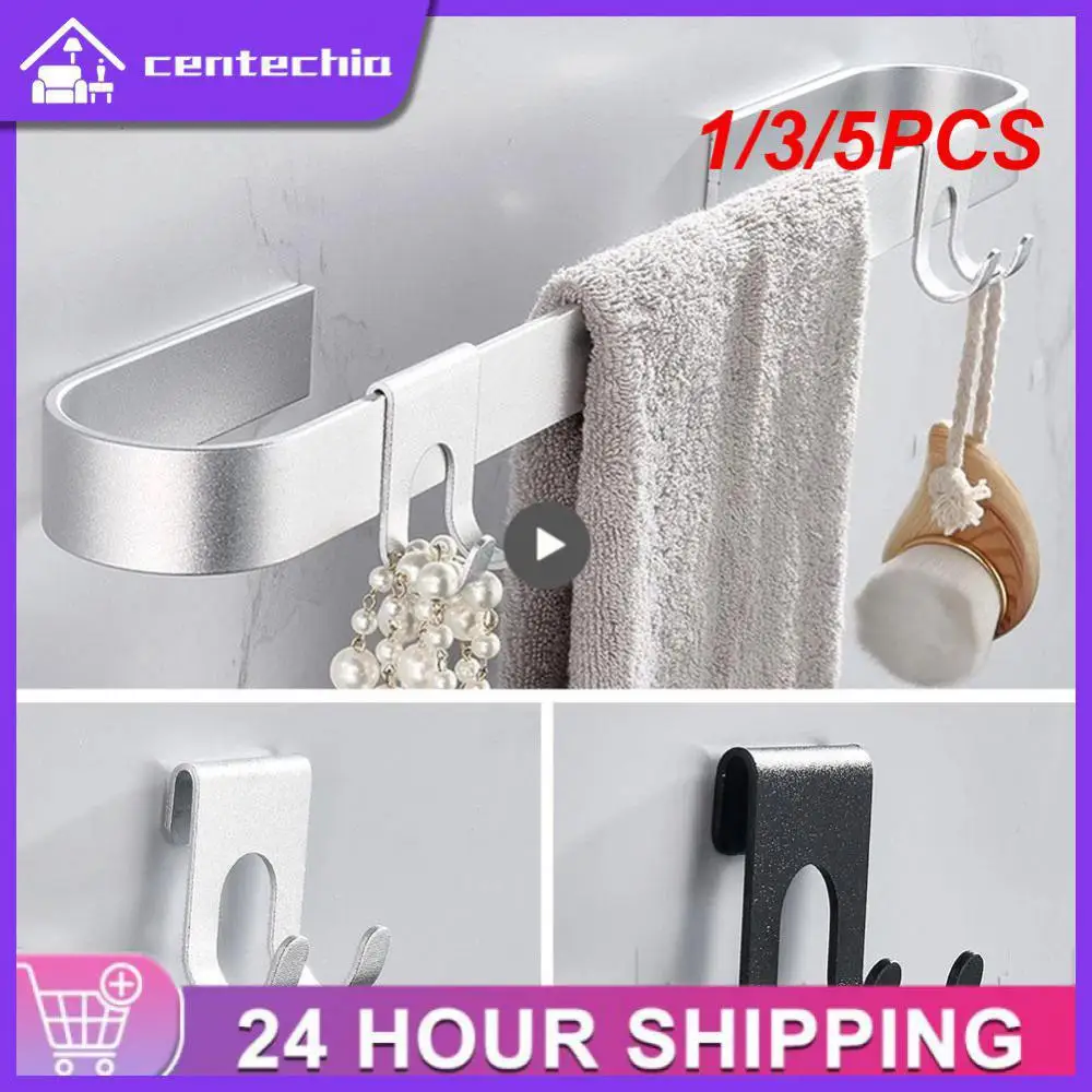1/3/5PCS Aluminum Hook Shower Glass Door Hook Free Hole Towel Rack Hanger Key Organizer Plug Shaver Holder Rack Hook