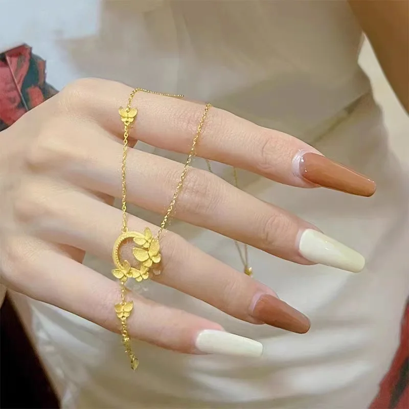 Butterfly Necklace 9999 real gold 24K Women's Light Luxury High-end Butterfly Integrated Chain Collarbone