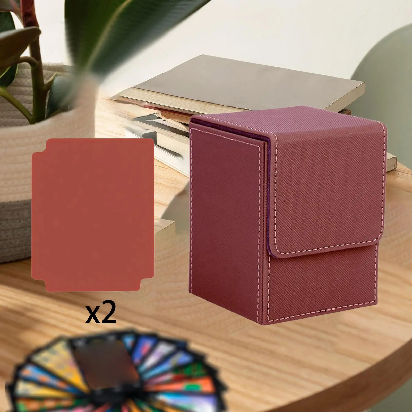 Card Deck Box,Card Organizer,Portable Holder,Large with Dividers PU Leather