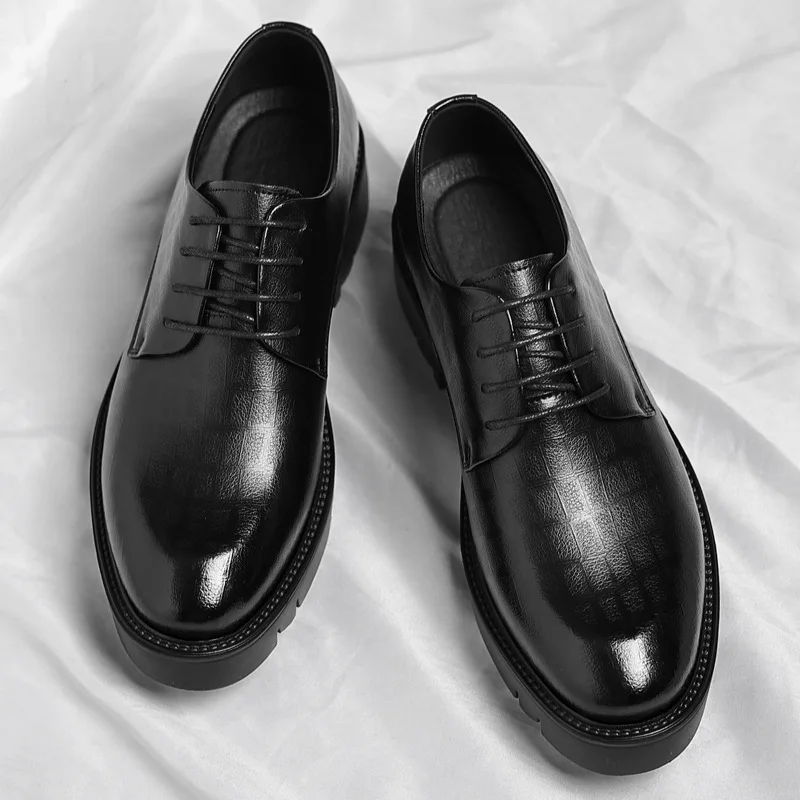 New Luxury Men's Brogues Leather Elevator Shoes Man Height Increase Insole 8cm/10cm Black Formal Business Wedding Work Men Shoes 3