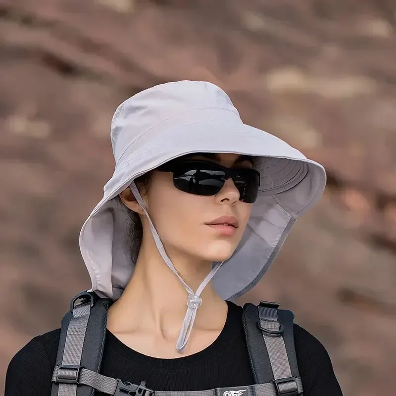 Sun hat Summer Hats for Women Outdoor UV Anti Neck Protection Sun Visors for Lady Fishing Hiking Wide Brim Shawl Sunscreen Ponytail Cap