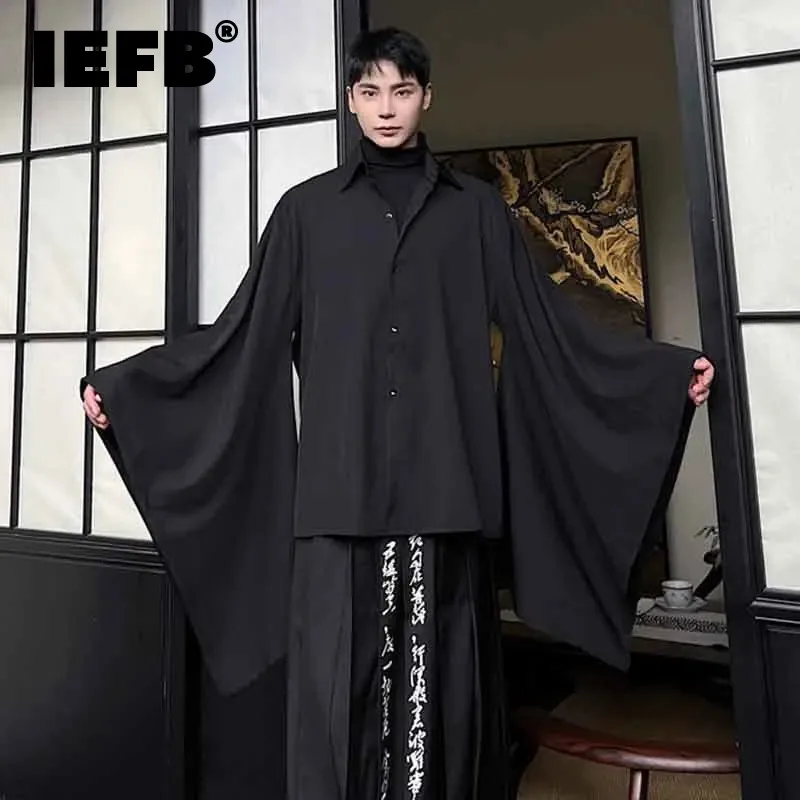 

IEFB New Chinese Style Casual Shirts Autumn Trend Men Personlaity Clothing Large Sleeve Tops Dark Loose Oversize Cardigan 9C2995