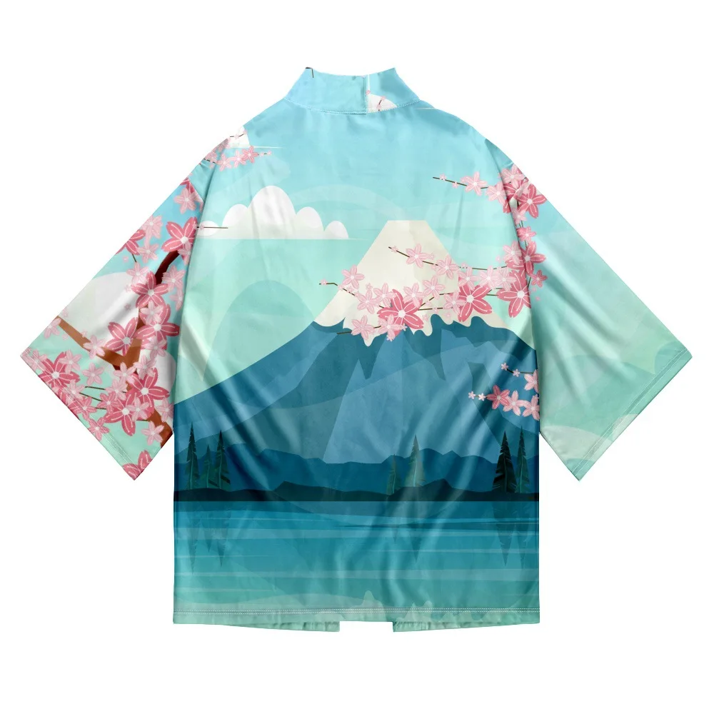 Summer Men Loose Japanese Style 3/4 Sleeve Kimono Traditional Cardigan Haori Women Harajuku Streetwear Shirts
